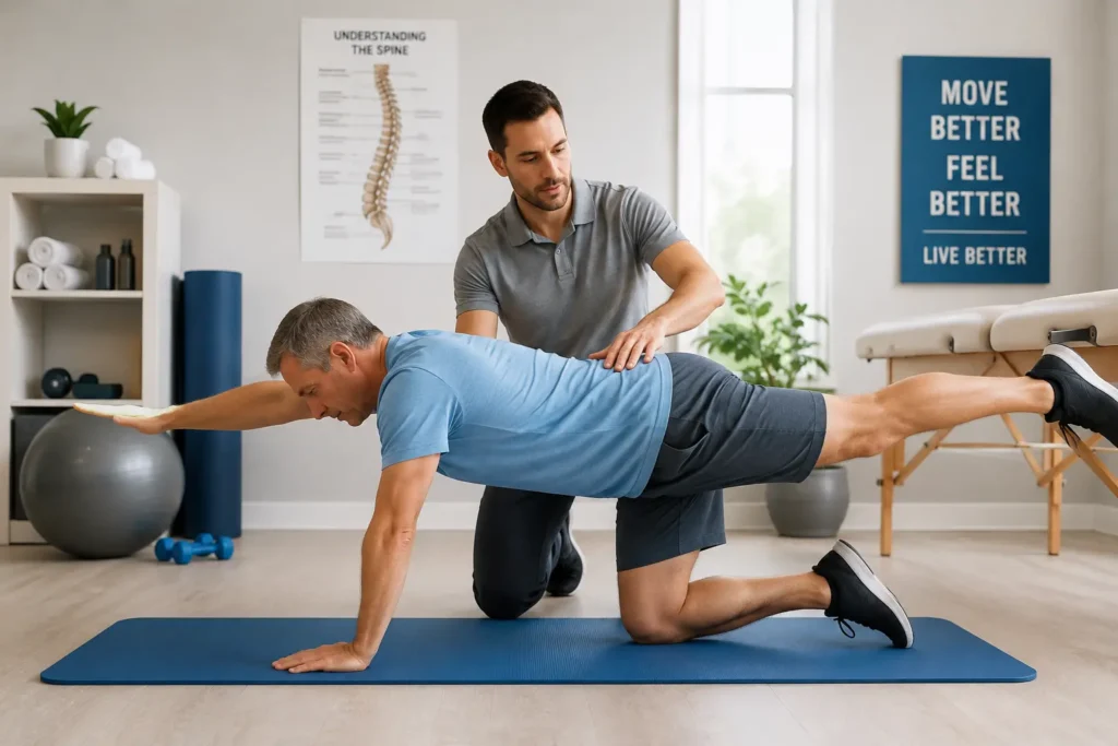 Person managing chronic back pain with physical therapy exercises and non-surgical treatment